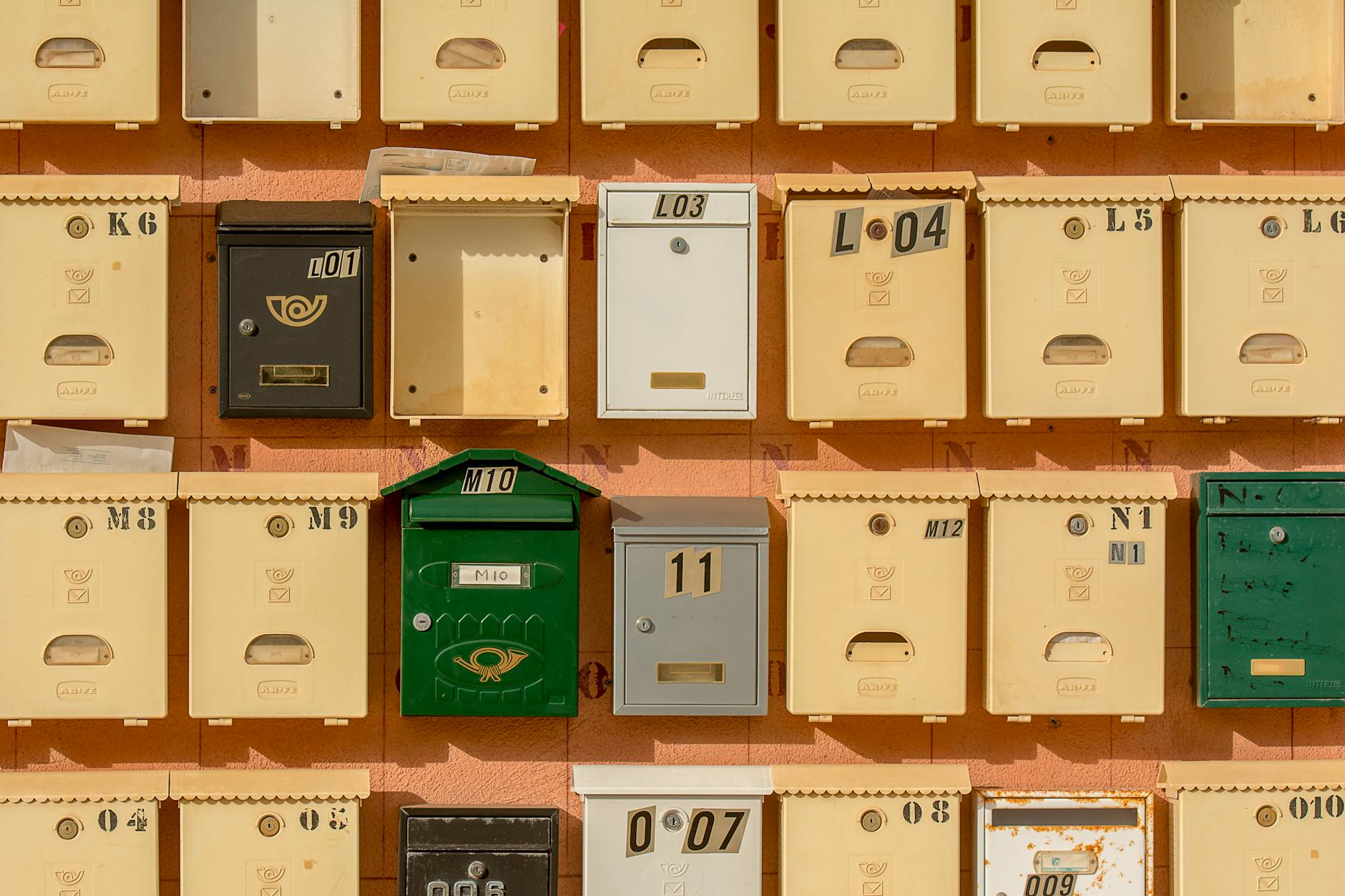 mailboxes attached to a wall